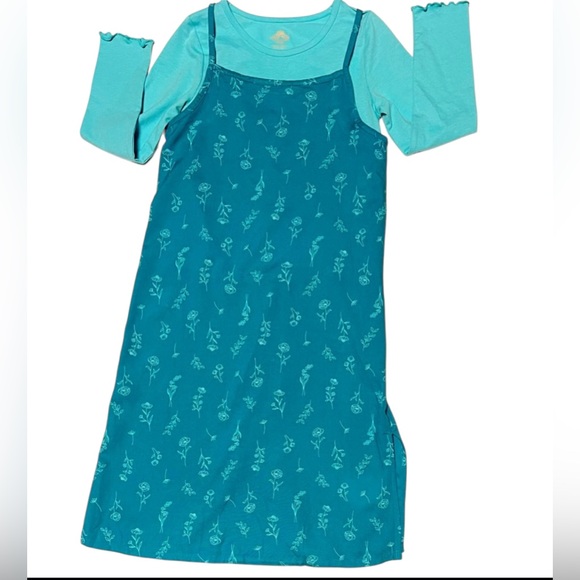 THEREABOUTS TWO PIECE DRESS & T-SHIRT SET PAGODA FLORAL GIRL BLUE COLOR SIZE 7/8 - Picture 4 of 12
